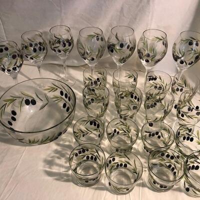 Contemporary Handpainted barware and stemware with bowl