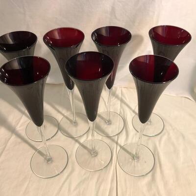 Set of 7 Vintage Red Champagne flutes