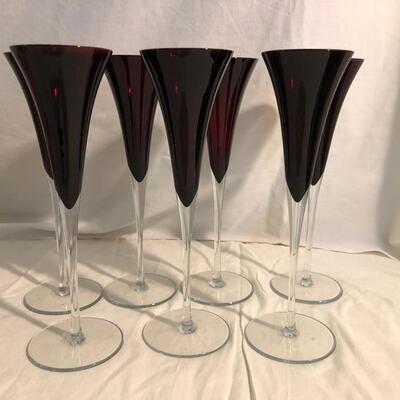 Set of 7 Vintage Red Champagne flutes