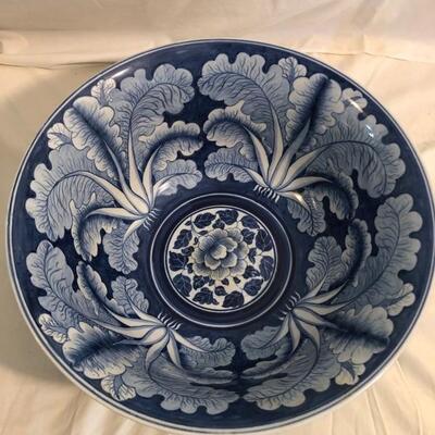 William Sonoma Extra large blue and white leaf design bowl