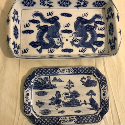 William sonoma blue and white Chinese style serving dishes