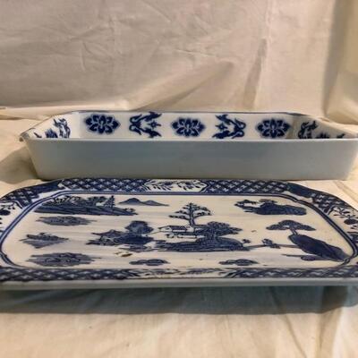 William sonoma blue and white Chinese style serving dishes