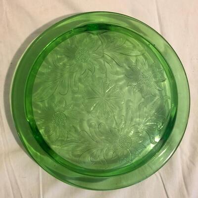 VintageÂ  depression glass cake plates, serving bowl and plates in pink and green