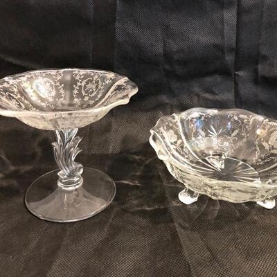 Victorian style etched glass candy dishes