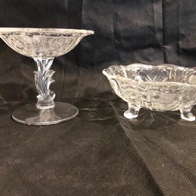 Victorian style etched glass candy dishes