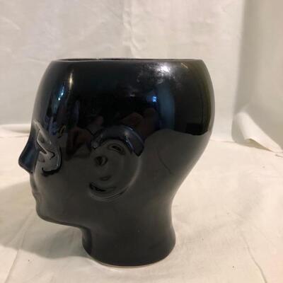 Black glass head vase with Deco design art dish