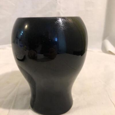 Black glass head vase with Deco design art dish