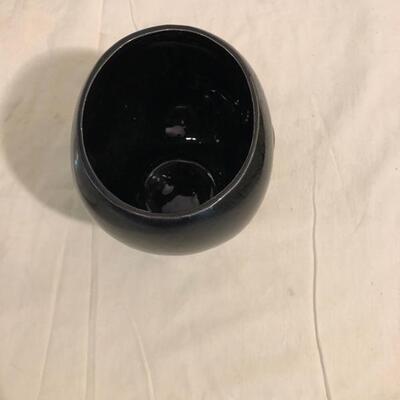 Black glass head vase with Deco design art dish