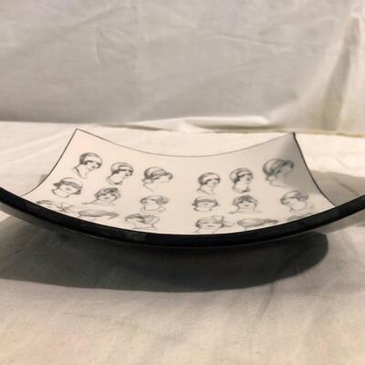 Black glass head vase with Deco design art dish
