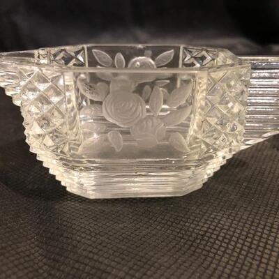 Depression Glass creamer and dish