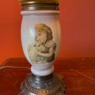 Lamp with Portrait of Lady with Sheep