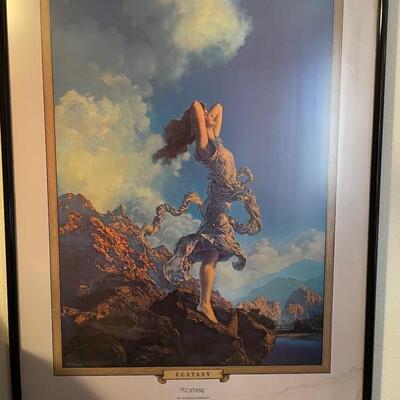 â€œEcstasyâ€ painting. Woman on cliff having a good time