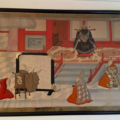 Japanese cloth art depicting an artist paintingÂ 