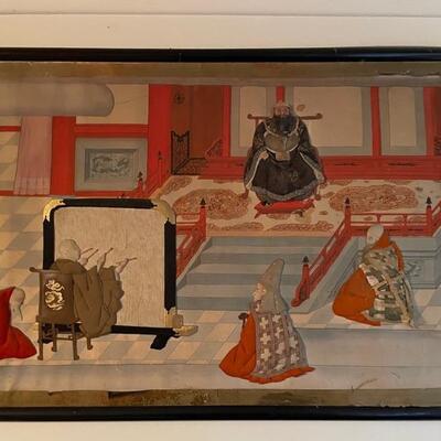 Japanese cloth art depicting an artist paintingÂ 