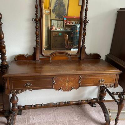 Full size bed, dresser, and makeup table-Vanity with chair
