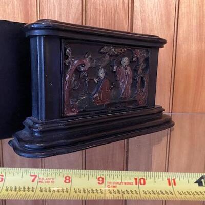 Vintage Asian themed mahogany bookends 