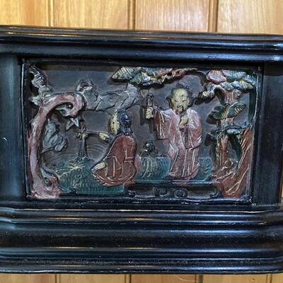 Vintage Asian themed mahogany bookends 