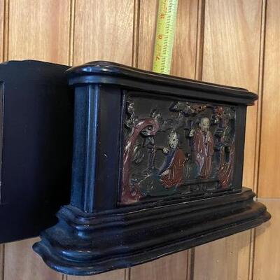 Vintage Asian themed mahogany bookends 