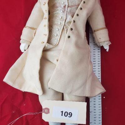 LOT# 109 19’ Vintage China Head Boy Doll Elaborate Dress