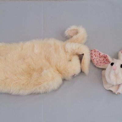 Lot 236: Vintage Sheepskin Bunny Puppet and Vintage Bunny Jar Topper 