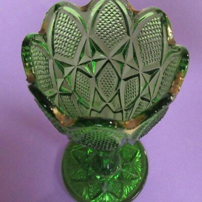 Vintage Pattern Glass & Pressed Glass, Heisey Relish, Oil Bottle, Green Vase, Green Snake Vase, Pattee Cross Creamer