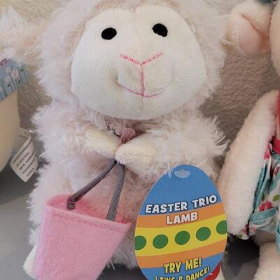 Lot 251: New Animated Lamb, Egg Plushies and Hallmark Lamb 
