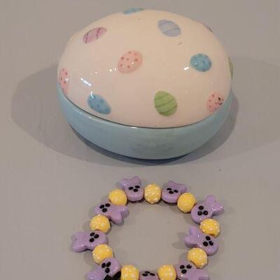 Lot 268:  Easter Egg Trinket Box and Peeps Bunny Bracelet 