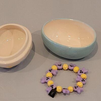 Lot 268:  Easter Egg Trinket Box and Peeps Bunny Bracelet 