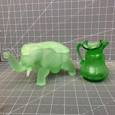 #113 Green Elephant & Vase