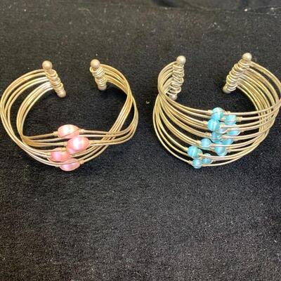 #347 Pink/Blue & Gold Hoop Bracelets