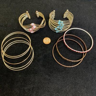 #347 Pink/Blue & Gold Hoop Bracelets
