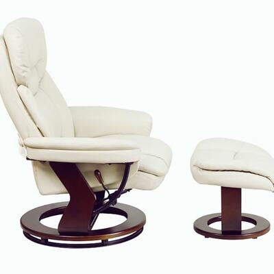 Pair Cream Leather Recliners with Ottomans