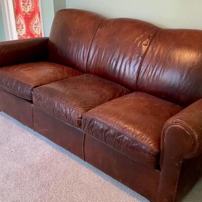 Classic Club Leather Sofa - Perfect Patina & Shape - By Crate & Barrel 