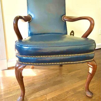 Hickory Furniture Blue Leather Gooseneck Arm Chairs - a Pair