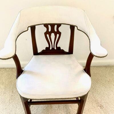 1970s Vintage Kittenger White Leather Library Arm Chairs - a Pair
