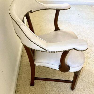 1970s Vintage Kittenger White Leather Library Arm Chairs - a Pair