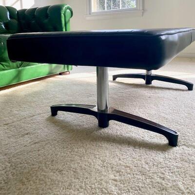 Mid Century Mod Commander Chromcraft Black Leather Bench