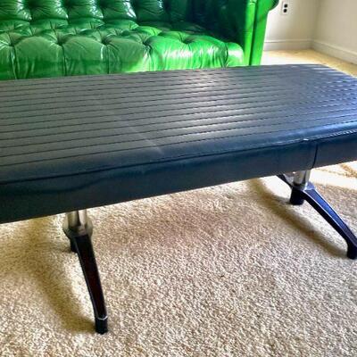 Mid Century Mod Commander Chromcraft Black Leather Bench