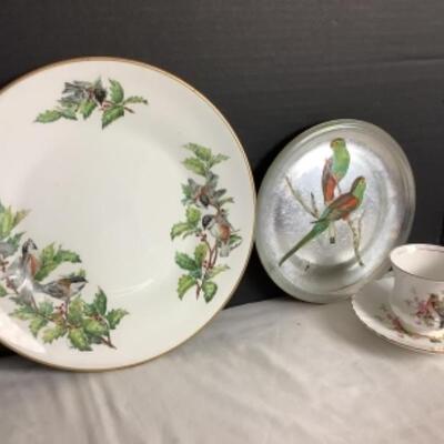 2124 Boehm Chickadees & Holly Plate Rosina Bone China Demitasse Set Glass Bird Decorative Plate