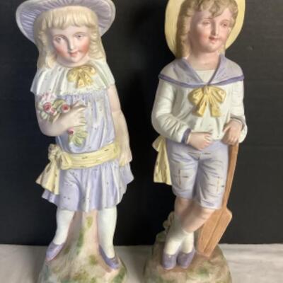 B 2134 Pair of German Boy and Girl Bisque Figurines