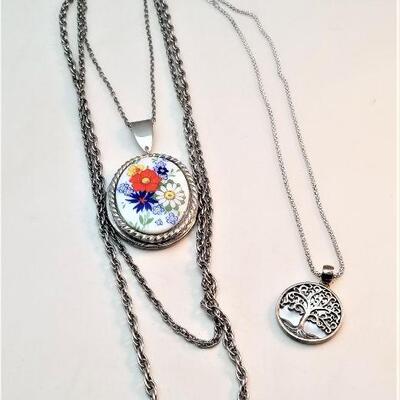 Lot #9  Necklace Lot - Vintage Locket & Sterling/Mother of Pearl Tree of Life