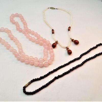 Lot #13  Necklace Lot - Garnet, rose quartz, freshwater pearls