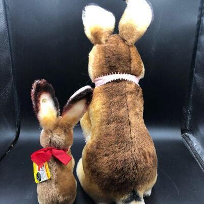 Two vintage Steiff Bunny Rabbit button ear tags Manni plush toys YD#1042-43