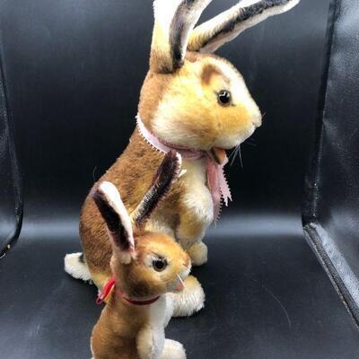 Two vintage Steiff Bunny Rabbit button ear tags Manni plush toys YD#1042-43