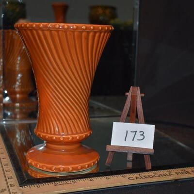 McCoy 1962 Orange Swirl Vase on Pedestal 
