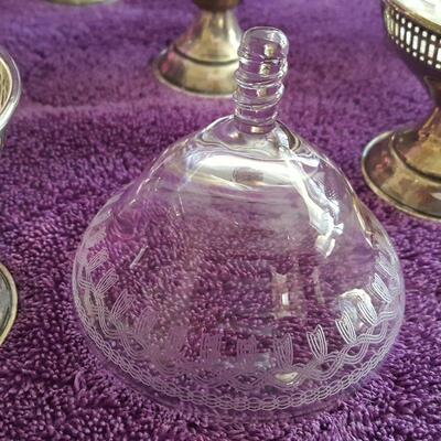 Set of 8 Vintage Etched Glass & Sterling (?) Sherbets.