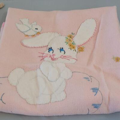 Lot 301: Vintage Crochet Bunny and Needlepoint Bunny Blanket