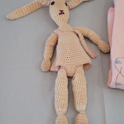 Lot 301: Vintage Crochet Bunny and Needlepoint Bunny Blanket