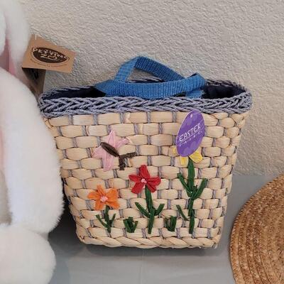Lot 306: Girls Straw Hat and Straw Purse with Petting Zoo Plushie Bunny with Eyelashes