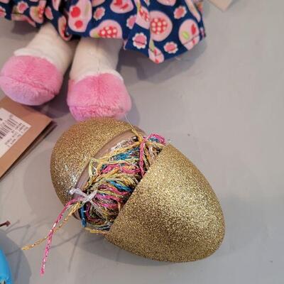 Lot 243: New Hallmark Bunny Purse Basket filled with Hallmark Bunny Earrings, Bunny Coin Purse, Lip Balm, Golden Egg with a Scarf and...